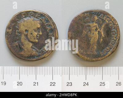Münze von Gordian III., Kaiser von Rom aus Nikomedia. Herrscher: Gordian III., Kaiser von Rom, 225–244, regiert 238–44 Münzstätte: Nikomedia Künstler: Unbekannt Stockfoto