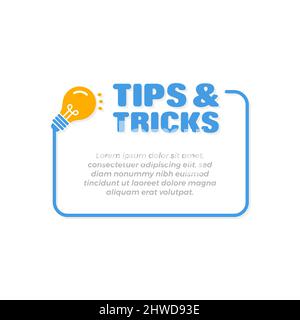 Tipps und Tricks Banner-Rahmenvorlage mit Leuchtmittel-Symbol Stock Vektor