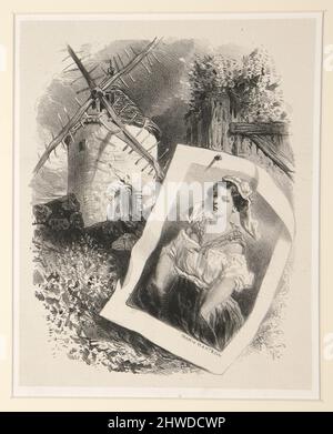 Frau und Windmühle. Künstler: Célestin François Nanteuil, Französisch, 1813–1873 Stockfoto