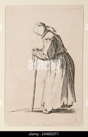 Bettlerin mit Rosenkranz, von den Bettlern (La mendiante aux rosaire). Künstler: Jacques Callot, Französisch, 1592–1635 Stockfoto