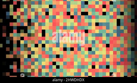 Abstrakte Animation eines mehrfarbigen Pixelflecks, der sich horizontal auf dem schwarzen Hintergrund bewegt. Einzigartige abstrakte Pixelanimation Stockfoto