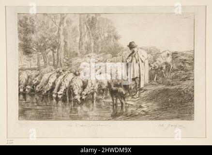 L’Abreuvoir au moutons. Künstler: Charles-Émile Jacque, Französisch, 1813–1894 Stockfoto