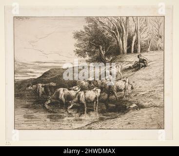 Vaches a l’abreuvoir. Künstler: Charles-Émile Jacque, Französisch, 1813–1894 Stockfoto