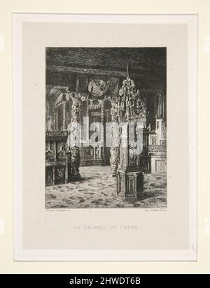 La galerie de Chêne (Galerie der Eiche), pl. 6 aus der Suite „das Haus von Victor Hugo“. Künstler: Maxime Lalanne, französisch, 1827–1886Printer: Auguste Delâtre, französisch, 1822–1907Publisher: Alfred Cadart, Französisch, 1828–1875 Thema: Victor Hugo, Französisch, 1802–1885 Stockfoto