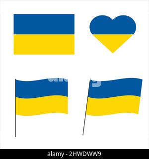 Ukrainische Flagge. Satz von Vektorbildern der Nationalflagge der Ukraine. Ukrainisches Flaggensymbol. Blau und gelb. Stock Vektor