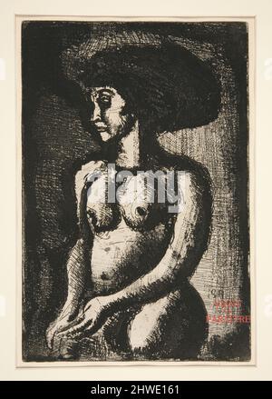 Fille au Grand chapeau (Mädchen mit einem großen Hut), Platte aus dem Buch Réincarnations du Père Ubu (Reincarnations of Father Ubu). Künstler: Georges Rouault, französisch, 1871–1958Publisher: Ambroise Vollard, französisch, 1867–1939 Stockfoto