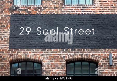 29 Seel Street Schild am Resident Liverpool, einem Boutique-Hotel im Stadtzentrum Stockfoto