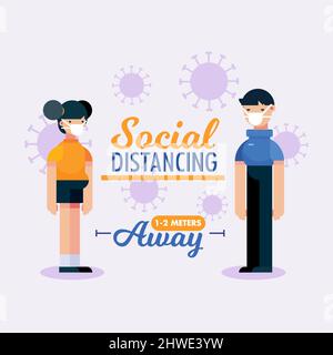 Social Distancing 2 Meter Menschen in Covid 19 Virus Pandemie Vektor Poster Illustration Banner Design Vorlage Kunst Stock Vektor