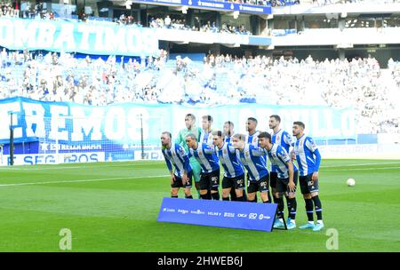 Barcelona, Spanien, 5. März 2022. RCD Espanyol Team während des spanischen La Liga-Spiels zwischen RCD Espanyol und Getafe CF im RCDE Stadium. Kredit: Rosdemora/Alamy Live Nachrichten Stockfoto