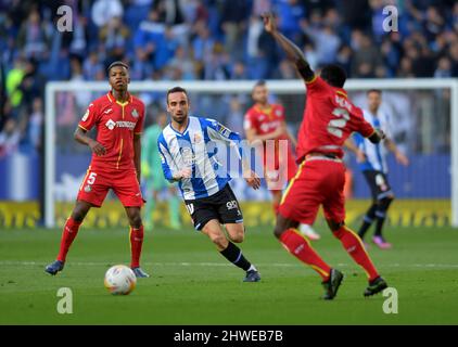 Barcelona, Spanien, 5. März 2022. Sergi Darder (10) von RCD Espanyol während des spanischen La Liga-Spiels zwischen RCD Espanyol und Getafe CF im RCDE-Stadion. Kredit: Rosdemora/Alamy Live Nachrichten Stockfoto