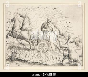 Elijah im feurigen Wagen. Künstler: Augustin Hirschvogel, Deutsch, 1503–1553 Stockfoto