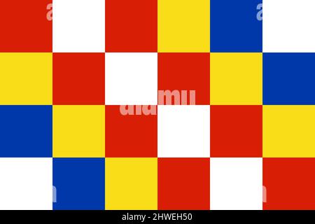 Draufsicht auf die Flagge Antwerpen, Belgien. Belgisches Reise- und Patriot-Konzept. Kein Fahnenmast. Ebenenlayout, Design. Hintergrund markieren Stockfoto