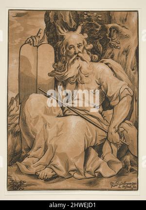 Moses. Holzfäller: Ludwig Büsinck, deutsch, 1590–1650After: Georges Lallemand, französisch, ca. 1580–1636 Stockfoto