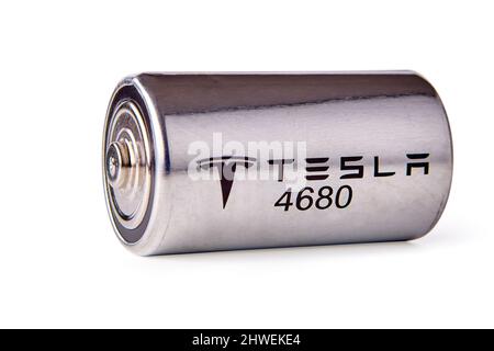 4680 Tesla Cells Battery Pack, St. Petersburg, Russland, 6. Januar 2022. Stockfoto