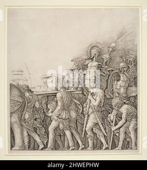 Triumph Caesars: Soldaten, die Trophäen tragen. Kupferstecher: Giulio Campagnola, italienisch, 1482–1515After: Andrea Mantegna, italienisch, ca. 1431–1506 Stockfoto