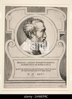 Michael Angelus Bonarotus Patritius Florentinus an agens LXXII. Kupferstecher: Giulio di Antonio Bonasone, italienisch, ca. 1510–nach 1576 Stockfoto