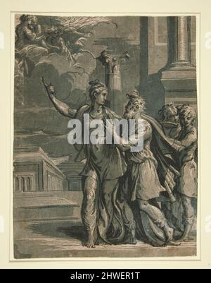 Augustus und der Tiburtin Sibyl. Holzfäller: Unbekannt Holzfäller früher zugeschrieben: Niccolò Vicentino, italienisch, aktiv 1540–50After: Antonio da Trento, italienisch, 1508–1550After: Parmigianino, italienisch, 1503–1540 Stockfoto