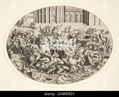 Schlacht der Amazonen. Künstler: Enea Vico, Italienisch, 1523–1567 Stockfoto