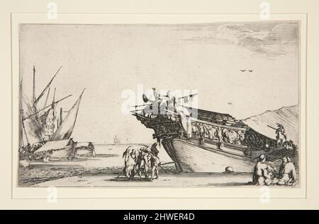 Hafenszene aus einer Serie von acht Marines, Dev. 813. Künstler: Stefano Della Bella, Italienisch, 1610–1664 Stockfoto