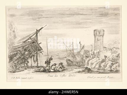 Blick auf die italienische Küste („Vue des Costes (sic) d’Italie“). Künstler: Stefano Della Bella, Italienisch, 1610–1664 Stockfoto