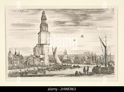 Vue d’Amsterdam (Blick auf Amsterdam), aus der Serie Vues de Ports de mar (Ansichten der Seehäfen). Künstler: Stefano Della Bella, Italienisch, 1610–1664 Stockfoto
