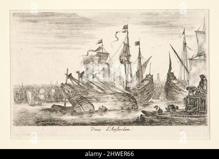 Vue d’Amsterdam (Blick auf Amsterdam), aus der Serie Vues de Ports de mar (Ansichten der Seehäfen). Künstler: Stefano Della Bella, Italienisch, 1610–1664 Stockfoto