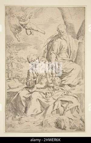 Ruhen Sie sich auf der Flucht nach Ägypten aus. Künstler: Simone Cantarini, Italienisch, 1612–1648 Stockfoto