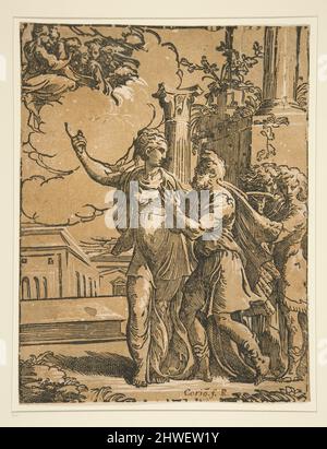 Augustus und der Tiburtin Sibyl. Holzfäller: Antonio da Trento, italienisch, 1508–1550After: Parmigianino, italienisch, 1503–1540 Stockfoto