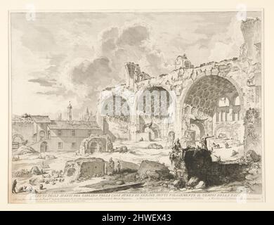 Veduta degli Avanzi del Tablino della Casa Aurea di Nerone, detti volgarmente il Tempio della Pace (Blick auf die Überreste des Speisesaals von Neros goldenem Haus), von Vedute di Roma. Künstler: Giovanni Battista Piranesi, Italienisch, 1720–1778 Stockfoto