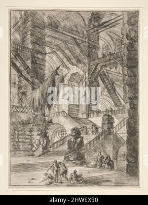 Carceri, VIII: Die Treppe mit Trophäen. Künstler: Giovanni Battista Piranesi, Italienisch, 1720–1778 Stockfoto