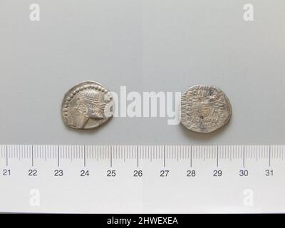 1 Drachme von Pakoros II. Von Ecbatana. Herrscher: Pakoros II., König des Parther-Reiches, regiert 78–105 Münzstätte: Ecbatana Künstler: Unbekannt Stockfoto