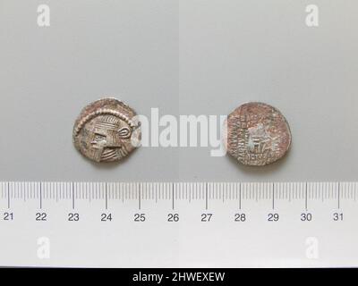 1 Drachme von Pakoros II. Von Ecbatana. Herrscher: Pakoros II., König des Parther-Reiches, regiert 78–105 Münzstätte: Ecbatana Künstler: Unbekannt Stockfoto