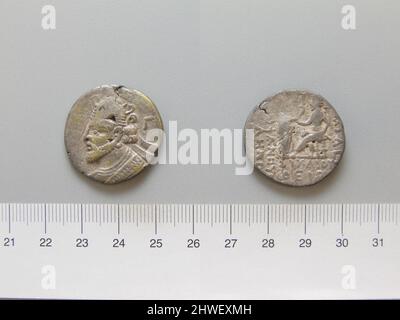 Tetradrachme von Vologases II aus Selleucia ad Tigrim. Herrscher: Vologases II, aktiv 77–147 n. Chr. Prägeanstalt: Eleucia ad Tigrim Künstler: Unbekannt Stockfoto