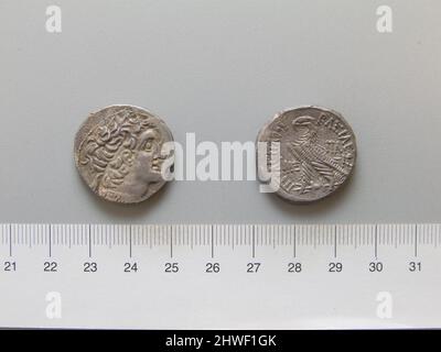 Tetradrachme von Ptolemäus XIII Theos Philopator aus Alexandria. Herrscher: Ptolemäus XIII. Theos Philopator, Ancient Macedonian, 51–47 v. Chr. Münzstätte: Alexandria Künstler: Unbekannt Stockfoto