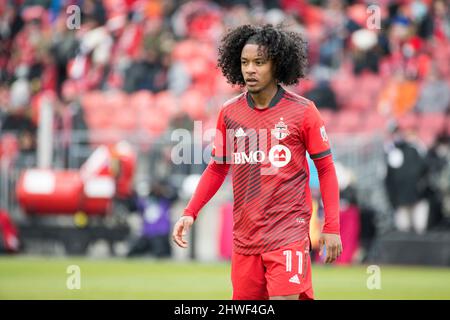 Toronto, Ontario, Kanada. 5. März 2022. Jayden Nelson (11) in Aktion während des MLS-Spiels zwischen dem FC Toronto und den New York Red Bulls. Das Spiel endete 1-4 für die New Yorker Red Bulls (Bildquelle: © Angel Marchini/ZUMA Press Wire) Bildquelle: ZUMA Press, Inc./Alamy Live News Stockfoto