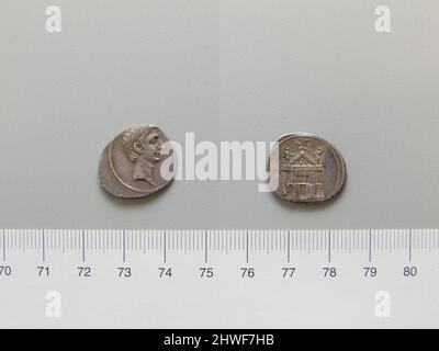 Denar des Augustus, Kaiser von Rom. Herrscher: Augustus, Kaiser von Rom, 63 v. Chr.–n. Chr. 14, regierte 27 B.C.–A.D. 14 Künstler: Unbekannt Stockfoto