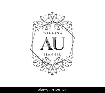 AU Initials Letter Hochzeit Monogram Logos Kollektion, handgezeichnete moderne minimalistische und florale Vorlagen für Einladungskarten, Save the Date, elegant Stock Vektor