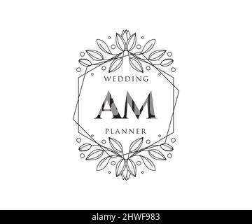AM Initials Letter Hochzeit Monogram Logos Kollektion, handgezeichnete moderne minimalistische und florale Vorlagen für Einladungskarten, Save the Date, elegant Stock Vektor