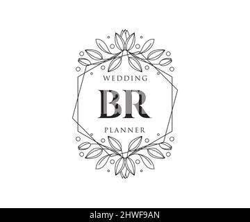 BR Initials Letter Hochzeitslogos Kollektion, handgezeichnete moderne minimalistische und florale Vorlagen für Einladungskarten, Save the Date, elegant Stock Vektor