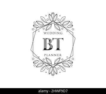 BT Initials Letter Hochzeitslogos Kollektion, handgezeichnete moderne minimalistische und florale Vorlagen für Einladungskarten, Save the Date, elegant Stock Vektor