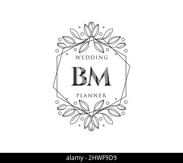 BM Initials Letter Hochzeit Monogram Logos Kollektion, handgezeichnete moderne minimalistische und florale Vorlagen für Einladungskarten, Save the Date, elegant Stock Vektor