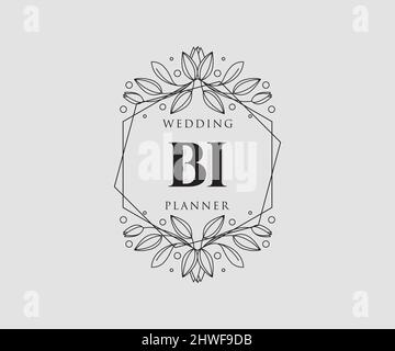 BI Initials Letter Hochzeit Monogram Logos Kollektion, handgezeichnete moderne minimalistische und florale Vorlagen für Einladungskarten, Save the Date, elegant Stock Vektor