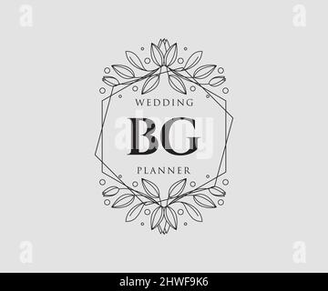 BG Initialen Brief Hochzeit Monogramm Logos Kollektion, handgezeichnete moderne minimalistische und florale Vorlagen für Einladungskarten, Save the Date, elegant Stock Vektor