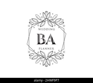 BA Initials Letter Hochzeit Monogram Logos Kollektion, handgezeichnete moderne minimalistische und florale Vorlagen für Einladungskarten, Save the Date, elegant Stock Vektor