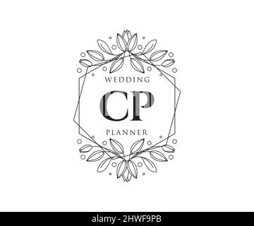 CP Initials Letter Hochzeit Monogram Logos Kollektion, handgezeichnete moderne minimalistische und florale Vorlagen für Einladungskarten, Save the Date, elegant Stock Vektor