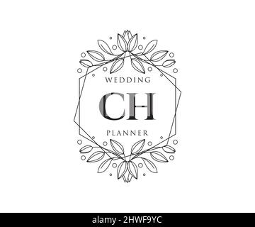 CH Initialen Brief Hochzeit Monogramm Logos Kollektion, handgezeichnete moderne minimalistische und florale Vorlagen für Einladungskarten, Save the Date, elegant Stock Vektor