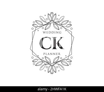 CK Initials Letter Hochzeit Monogram Logos Kollektion, handgezeichnete moderne minimalistische und florale Vorlagen für Einladungskarten, Save the Date, elegant Stock Vektor