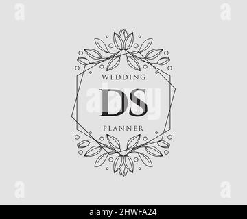 DS Initials Letter Hochzeit Monogram Logos Kollektion, handgezeichnete moderne minimalistische und florale Vorlagen für Einladungskarten, Save the Date, elegant Stock Vektor