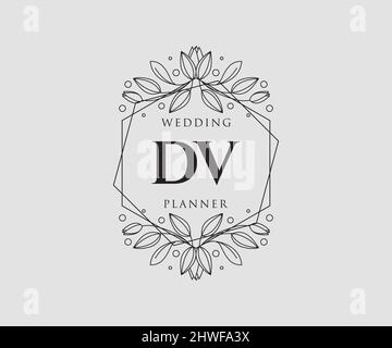 DV Initialen Brief Hochzeit Monogramm Logos Kollektion, handgezeichnete moderne minimalistische und florale Vorlagen für Einladungskarten, Save the Date, elegant Stock Vektor