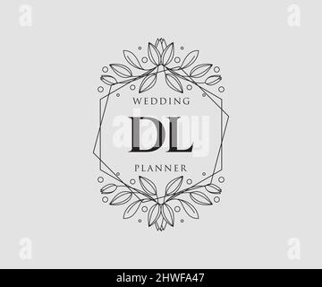 DL Initials Letter Hochzeit Monogram Logos Kollektion, handgezeichnete moderne minimalistische und florale Vorlagen für Einladungskarten, Save the Date, elegant Stock Vektor